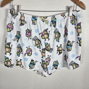 Unbranded Pajama Shorts Womens Sz XL White Skiing Avocado Snow Flakes Print